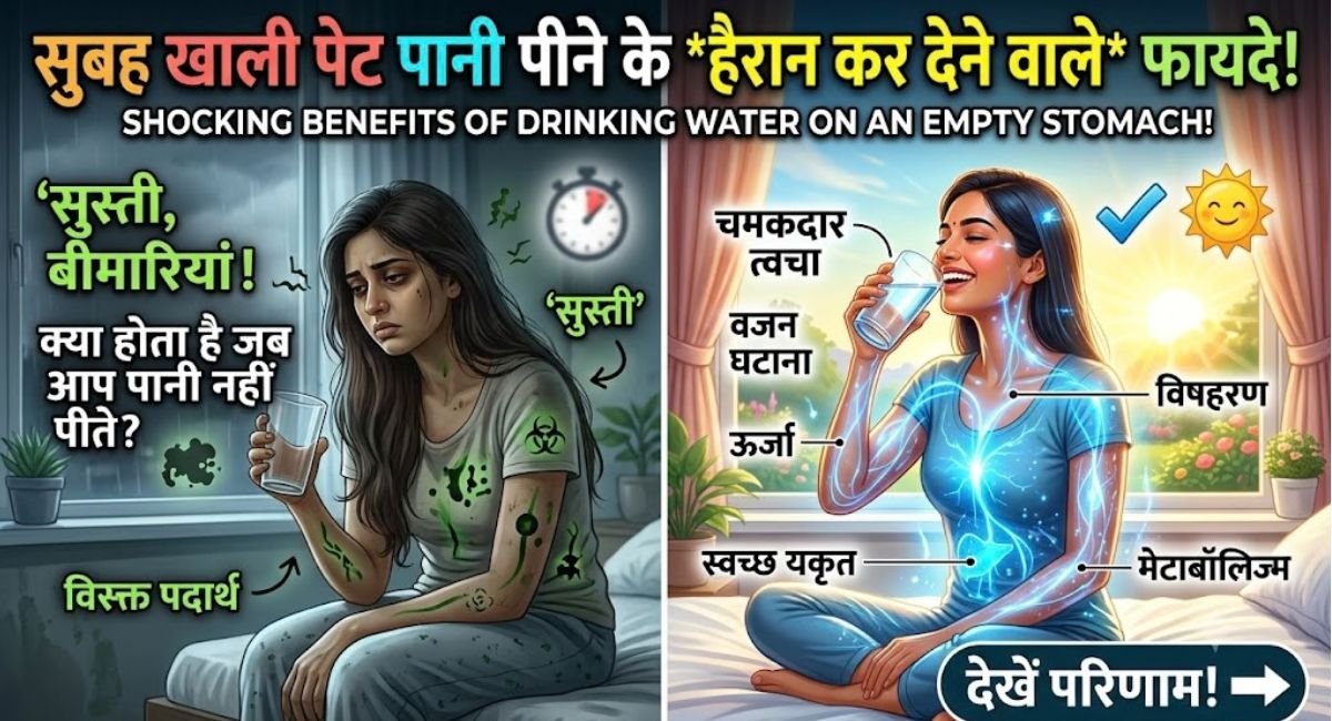 सुबह खाली पेट पानी पीता हुआ व्यक्ति